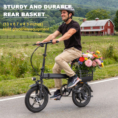14" Folding Electric Bike for Adults, 500W Commuter Ebike with 360WH Battery, 20MPH & 20 Miles, UL2849, Mini Bicycle with Basket