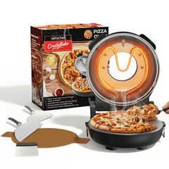SENSCHEF 12-inch CrustyBake Beginner's Glazed Stone Pizza Oven: Quick 800°F Heating, Easy-Clean, Recipe Book & All Tools Included - Great for First-Time Pizza Makers