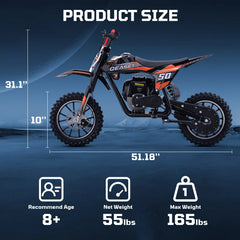 QEASET 49CC 4-Stroke Gas Powered Dirt Bike for Adults & Teens, off Road Tire, Pull Start