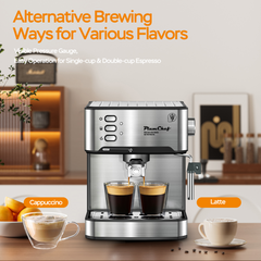 Plum Chef 20 Bar Espresso Machine with Milk Frother Steam Wand, Professional Coffee Maker for Cappuccino & Latte, ESE POD Compatible, 1.5L Removable Water Tank, Stainless Steel
