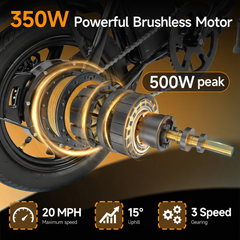 14" Folding Electric Bike for Adults, 500W Commuter Ebike with 360WH Battery, 20MPH & 20 Miles, UL2849, Mini Bicycle with Basket