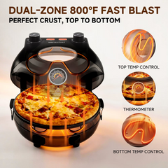 SENSCHEF 12-inch CrustyBake Beginner's Glazed Stone Pizza Oven: Quick 800°F Heating, Easy-Clean, Recipe Book & All Tools Included - Great for First-Time Pizza Makers