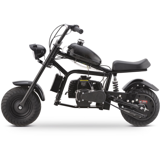 QEASET Gas Mini Chopper Bike, 40 CC 4-Stroke Dirt Bike with Big Headlight, Rear Shock Absorber, Metal Frame, Disc Brakes, Max Load 165Lbs, Up to 20Mph,Black