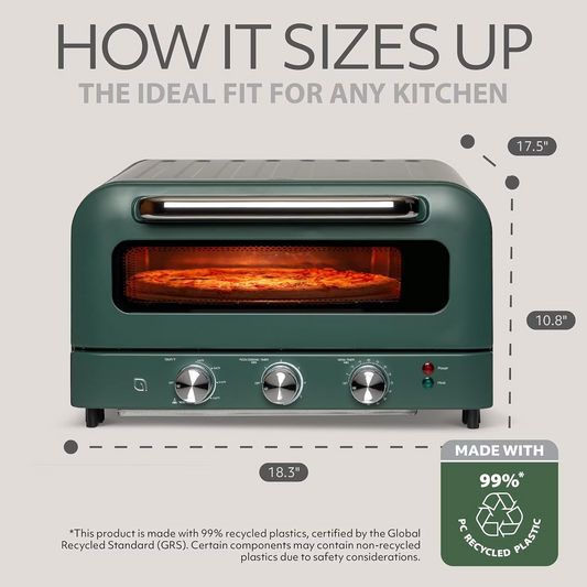 Willow 1800W Electric Pizza Oven, Green - Countertop Pizza Maker, Pizza Stone, Digital Control