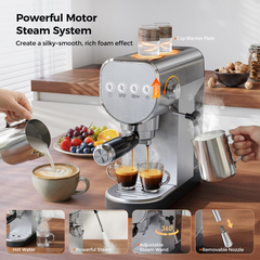 Coffee Maker, 20 Bar Espresso Machine with Milk Frother & Cold Brew,Compact Coffee Latte Machine for Home, 1250W, Steel Design