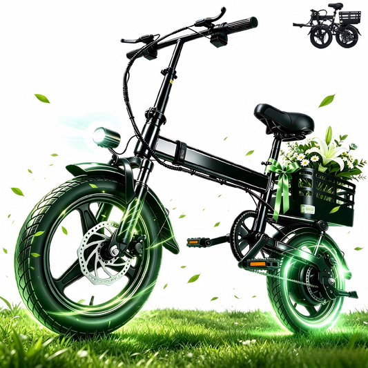 XKJ Electric Bike for Adults, Ebike, Electric Bicycle with 576WH Battery,14" Folding Ebike, 21MPH,20+ Miles(MAX),500W Motor,Multi-Shock Absorption,Commuting Mini E Bikes with Baskets,UL2849