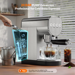 Coffee Maker, 20 Bar Espresso Machine with Milk Frother & Cold Brew,Compact Coffee Latte Machine for Home, 1250W, Steel Design