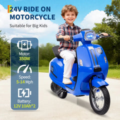 Kicctian 24V 350W Kids Electric Ride-On Moped Scooter, Up to 14MPH with Rear Brake, LED Lights, Twist Grip Throttle, 143 lbs Load Capacity, Ages 8-12 for Boys and Girls,Blue