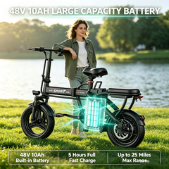 ASKGO 14" Folding Electric Bike for Adults Teens, 749W Peak Motor 48V Battery, Commuter City Ebike, Electric Bicycle with Two Seats UL2849