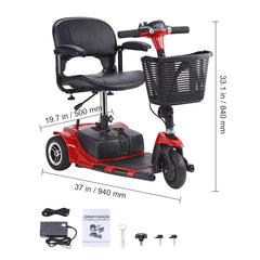 VEVOR 3 Wheel Folding Mobility Scooter for Adults & Seniors, Heavy-Duty Electric Powered Mobility Scooter & 12 Mile Long Range, All Terrain Travel Wheelchair with 9° Climbing Capacity, 265lb Capacity