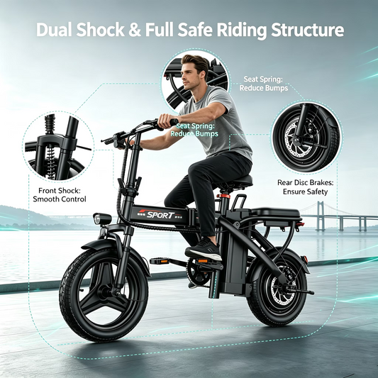 ASKGO 14" Folding Electric Bike for Adults Teens, 749W Peak Motor 48V Battery, Commuter City Ebike, Electric Bicycle with Two Seats UL2849