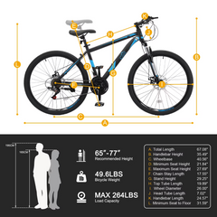 UBesGoo 26" Lightweight Explorer Mountain Bike, 21-Speed for Men and Women Disc Brakes & Suspension, Red/Black