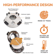 COOK WITH COLOR Pizza Oven, Electric Indoor Pizza Maker, Countertop Pizza Cooker, Black