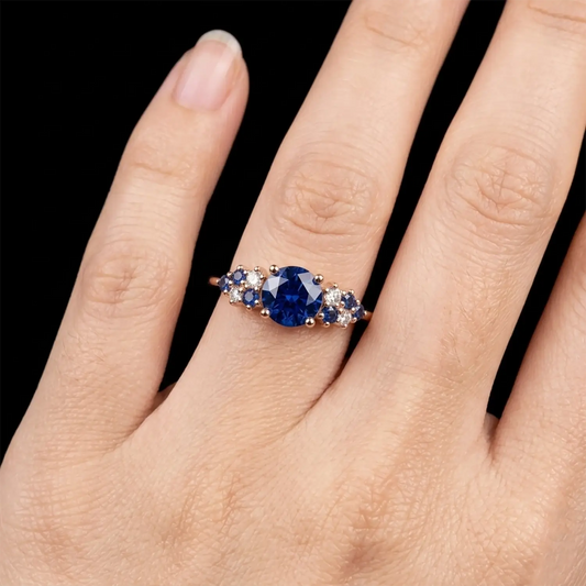 The Celestia • Round Blue Sapphire Cluster Ring