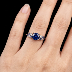 The Celestia • Round Blue Sapphire Cluster Ring