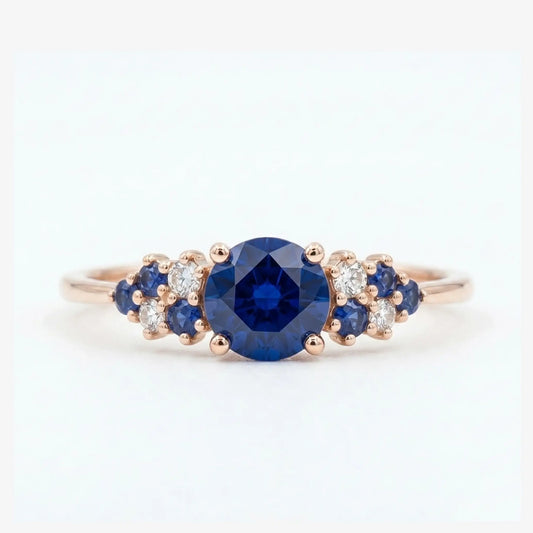 The Celestia • Round Blue Sapphire Cluster Ring