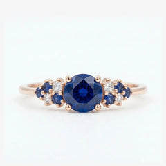 The Celestia • Round Blue Sapphire Cluster Ring