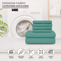 6 Piece Bed Sheet Set 1800 Series Microfiber Comfort Deep Pocket Hotel Bed Sheet