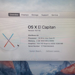 2012 Apple MacBook Air 13.3" i5 1.6GHz 4GB RAM 128GB SSD Silver A1466