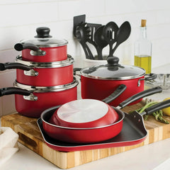 18 Piece Cookware Set Nonstick Pots and Pans Home Kitchen Cooking Non Stick, Red