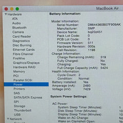 Apple MacBook Air 11-inch A1465 2012 Core i5 4GB 128GB - 2 Cycle count