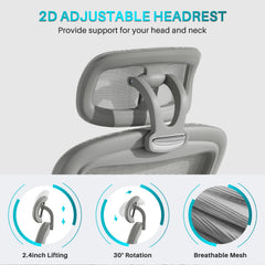 Computer Desk Chair Ergonomic Office Chair with Wheels Flip-Up Armrests Gray