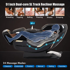 Oversized 4D Full Body Zero Gravity Airbag Shiatsu Massage Chair Recliner 24Mode