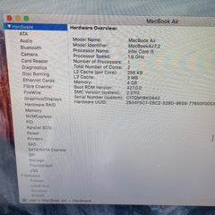 2012 Apple MacBook Air 13.3" i5 1.6GHz 4GB RAM 128GB SSD Silver A1466