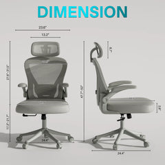 Computer Desk Chair Ergonomic Office Chair with Wheels Flip-Up Armrests Gray