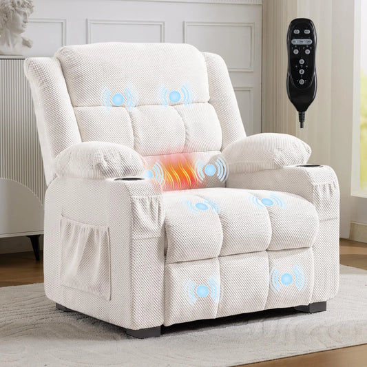 Oversized Power Recliner Chair 26'' Seat Electric Reclining W/ Massage & Heat