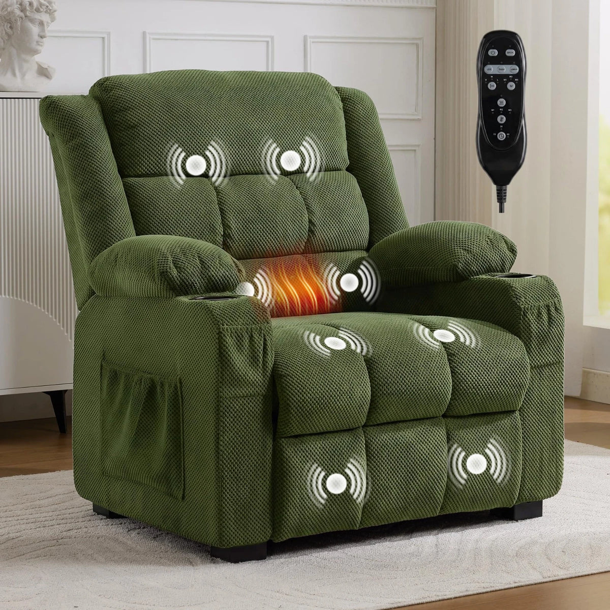 Oversized Power Recliner Chair 26'' Seat Electric Reclining W/ Massage & Heat
