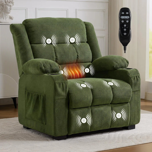 Oversized Power Recliner Chair 26'' Seat Electric Reclining W/ Massage & Heat