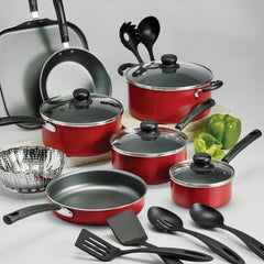 18 Piece Cookware Set Nonstick Pots and Pans Home Kitchen Cooking Non Stick, Red