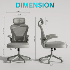 Computer Desk Chair Ergonomic Office Chair with Wheels Flip-Up Armrests Gray