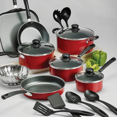 18 Piece Cookware Set Nonstick Pots and Pans Home Kitchen Cooking Non Stick, Red