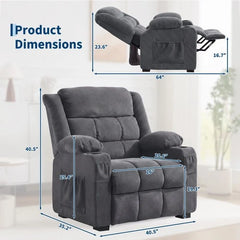 Oversized Power Recliner Chair 26'' Seat Electric Reclining W/ Massage & Heat